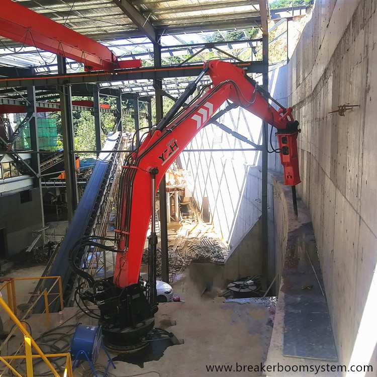 sistema de pluma rompe rocas con pedestal