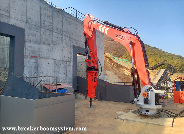 sistema de pluma rompe rocas con pedestal