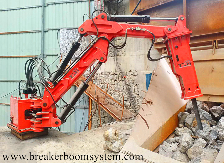 sistema de pluma rompe rocas con pedestal